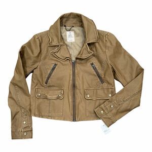 Brand New Free People FP Women's Size Small Vegan Leather Golden Bomber Jacket